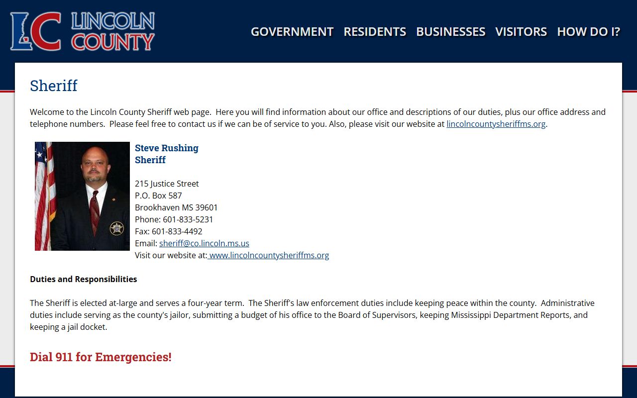 Lincoln County sheriff contact page for inmate population records