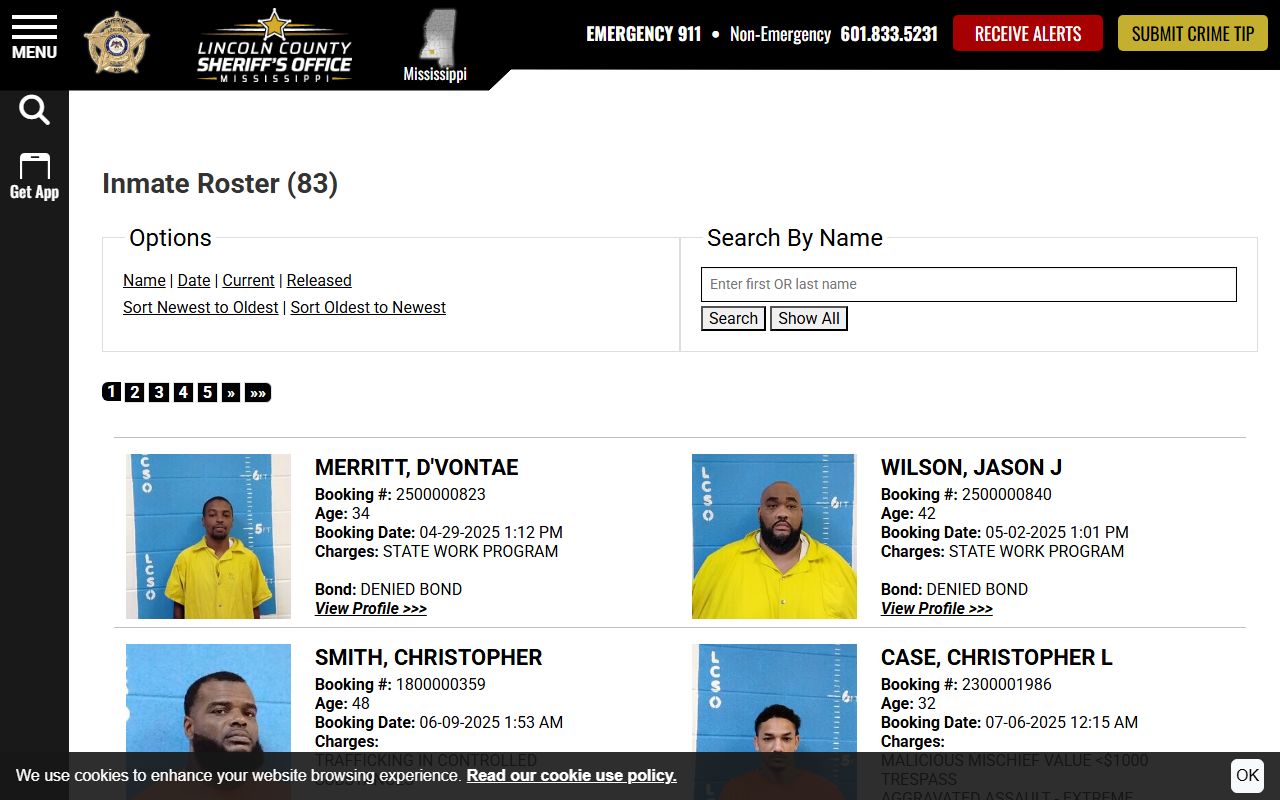 Lincoln County inmate records roster search list view